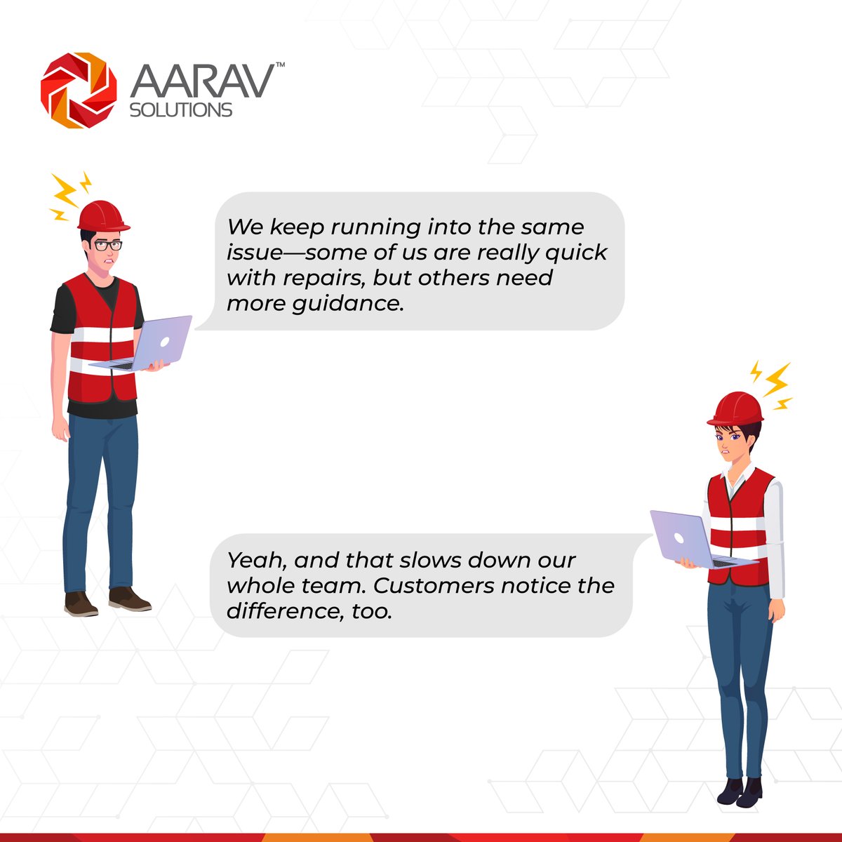 Aarav_Solutions's tweet image. Field service teams often face skill gaps—some technicians fly through repairs, while others need extra guidance. 

The result? Slower service, inconsistent quality, and frustrated customers. FieldMaster AI changes the game. 

#FieldServiceAI #SmartWorkforce #AIForService