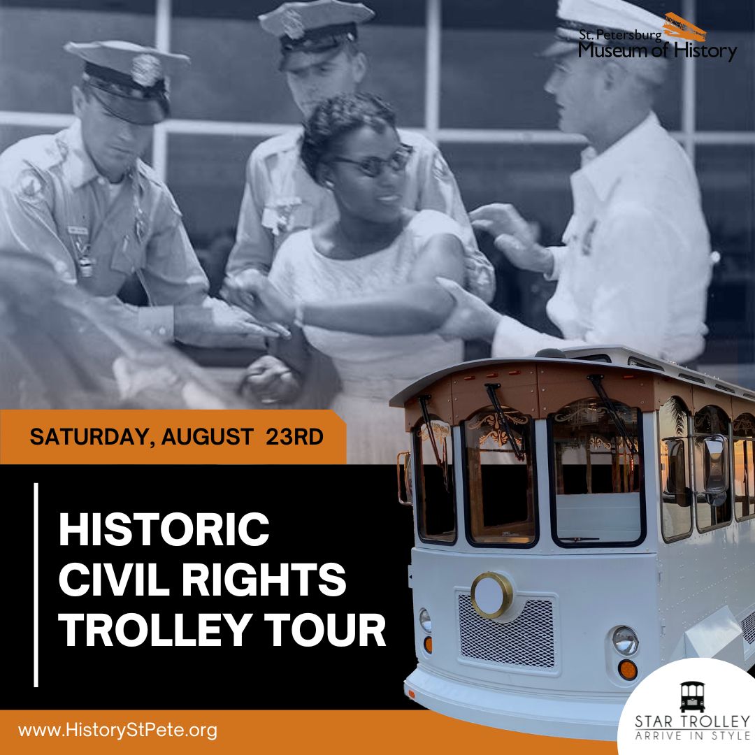Step into history! 🚌✨
Join us Aug. 23 for a 2-hour Civil Rights tour of St. Pete with the Museum of History &amp; Star Trolley. Limited seats — don’t miss it!

lp.constantcontactpages.com/ev/reg/8n659xd