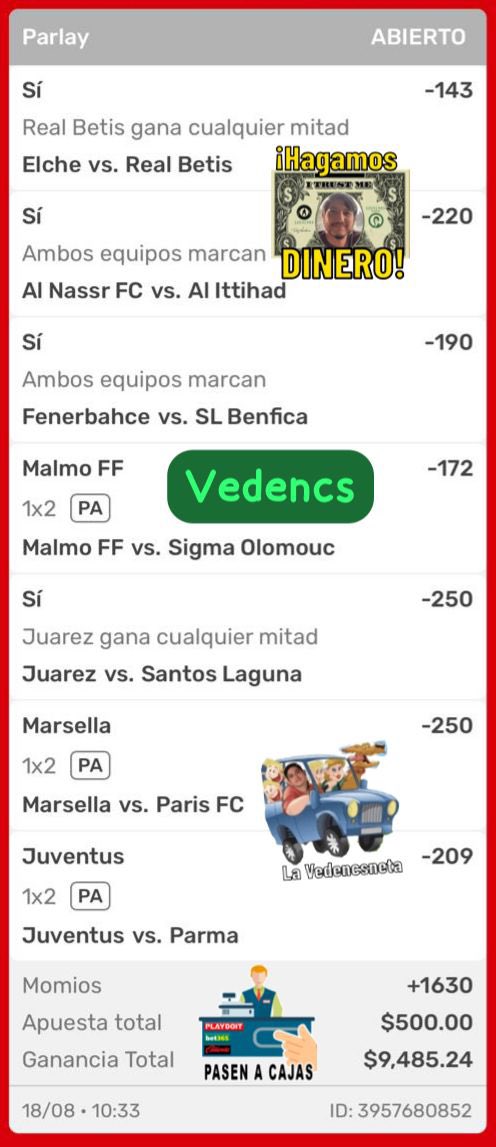 Buen lunes amigos, aquí les dejo el #Parlaysemanal por si alguien quiere jugarlo, ⚽️🤩💰🤑💪🏼✅🍀