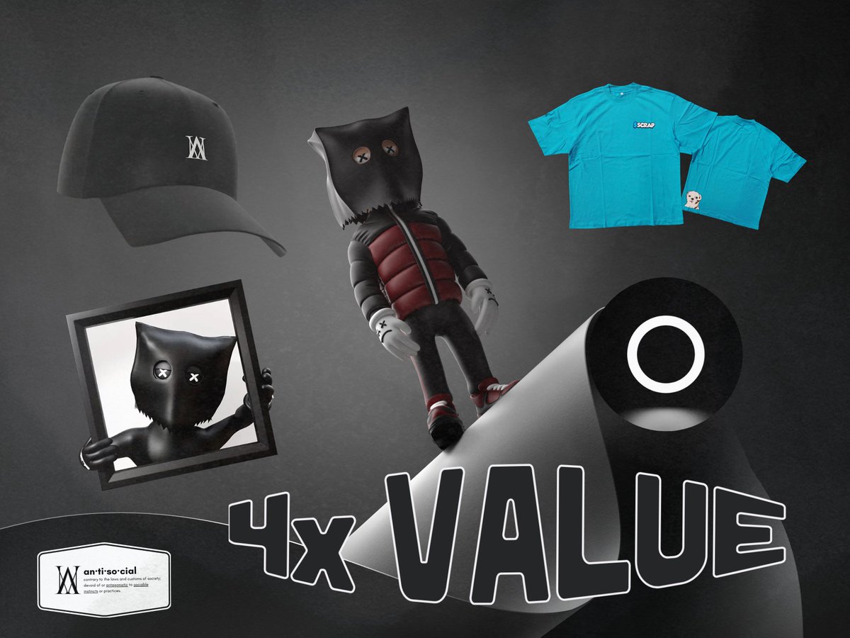 EVERYTHING MUST GO🌀

For the next 7 days every Anti-Social Media Physical mint comes with:
- An Anti-Social NFT (Random Rarity)
- A Blackout Cap (Phygital)
- SCRAPPYWEAR T-SHIRT (Phygital)

4x value back for each mint only from the 18th-25th of August

Everyone who has minted or