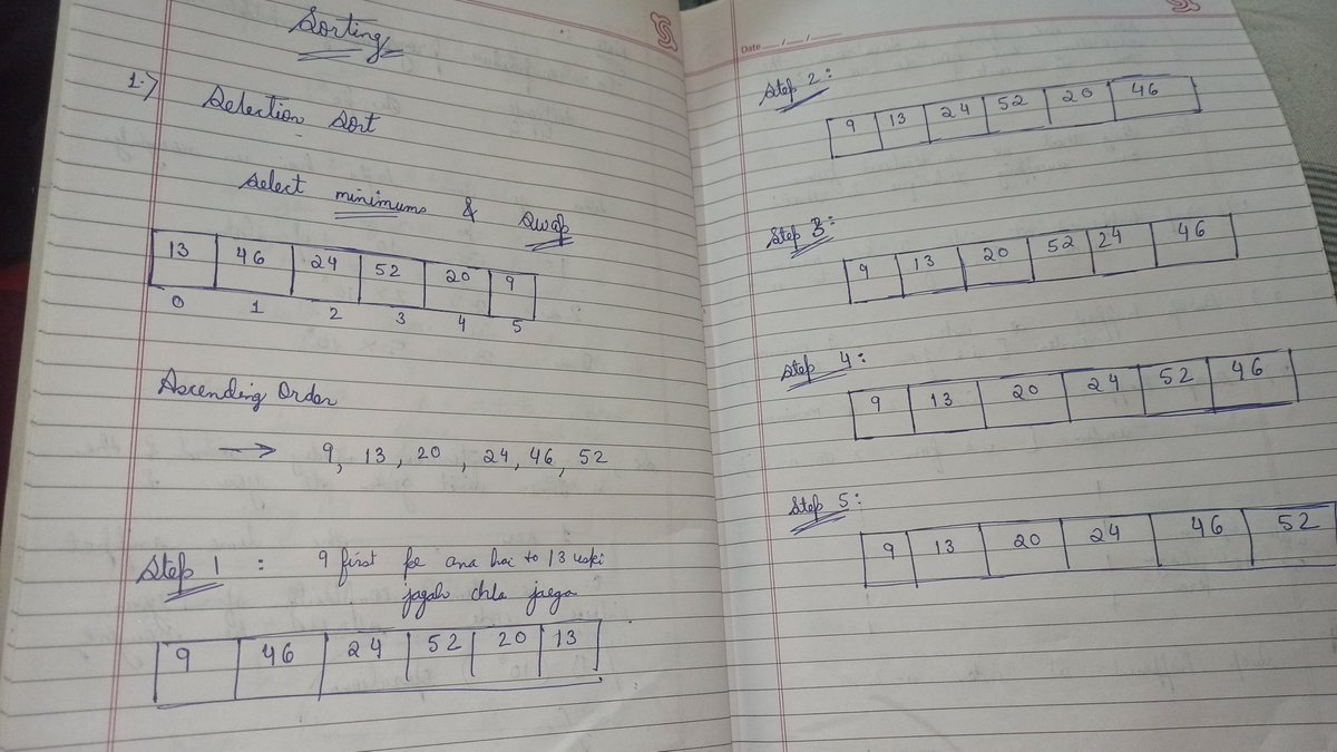 nikshay_nikk's tweet image. Day 22/30 of #30DaysofCode
Today I learned about sorting techniques such as Selection sort, Bubble sort, Merge sort.
Understood the theory part and how they work, excited to start solving their problems too.
#DSA #100DaysOfCode #Python #Devjourney #Sorting