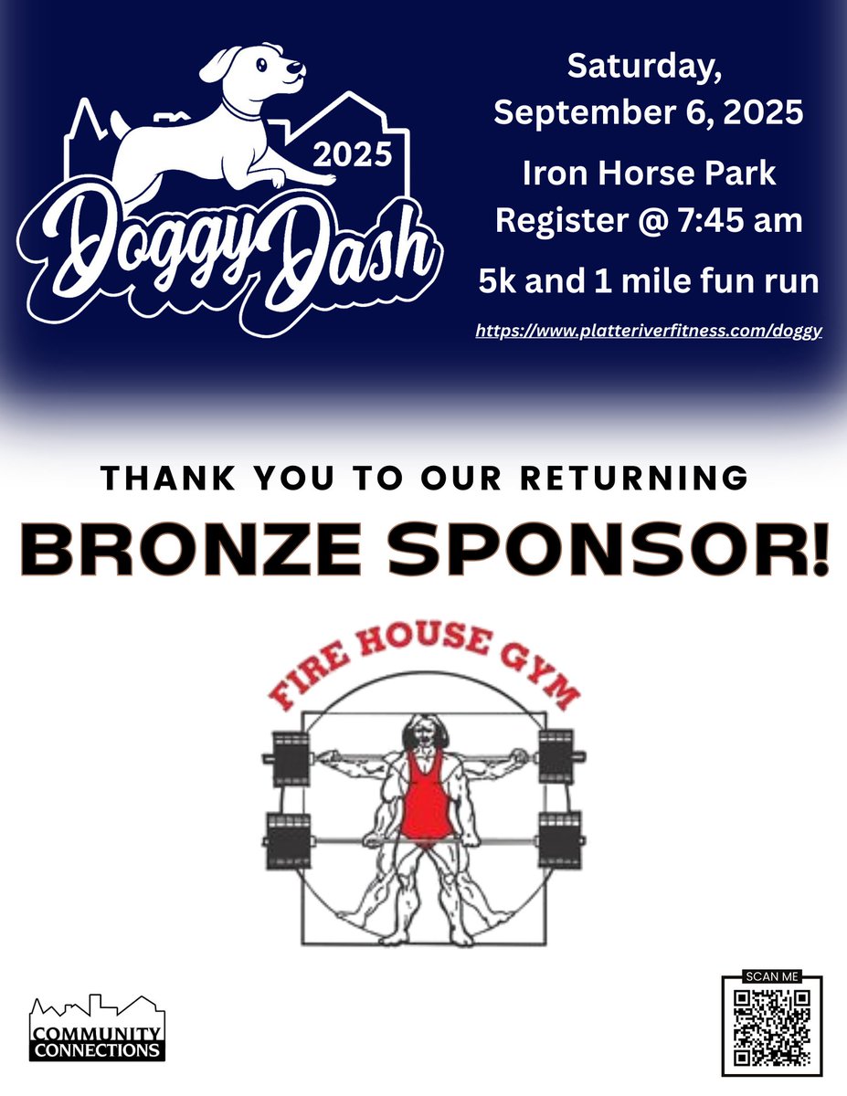 CommConnLC's tweet image. Huge thanks to Fire House Gym, a returning Bronze Sponsor of the #DoggyDash2025! Their support boosts health, wellness, mentoring &amp;amp; substance abuse prevention in Lincoln County. Join us Sept. 6 @ Iron Horse Park!
Reg link in bio:
#platteriverfitnessseries #CommunityConnections