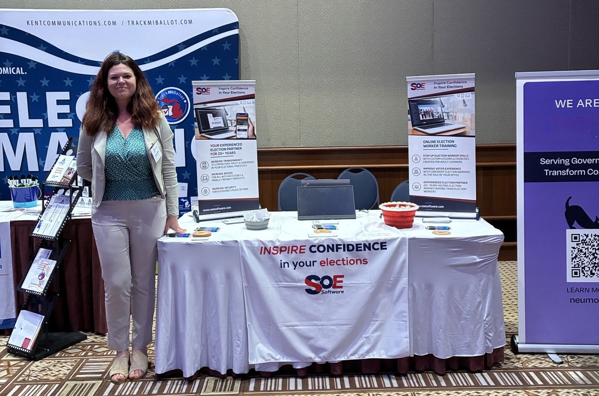 SOESoftware's tweet image. Another week with our team on the road! ✈️
Wendy is in WV with @wvsosoffice 🌄
Dorothy is in Michigan 🌊
Maria &amp;amp; Kristen will be in Salt Lake City 🏔️ later this week for @ElectionCenter2.
Stop by and say hi—we’d love to see you!
#TrustedTogether #OnTheRoad