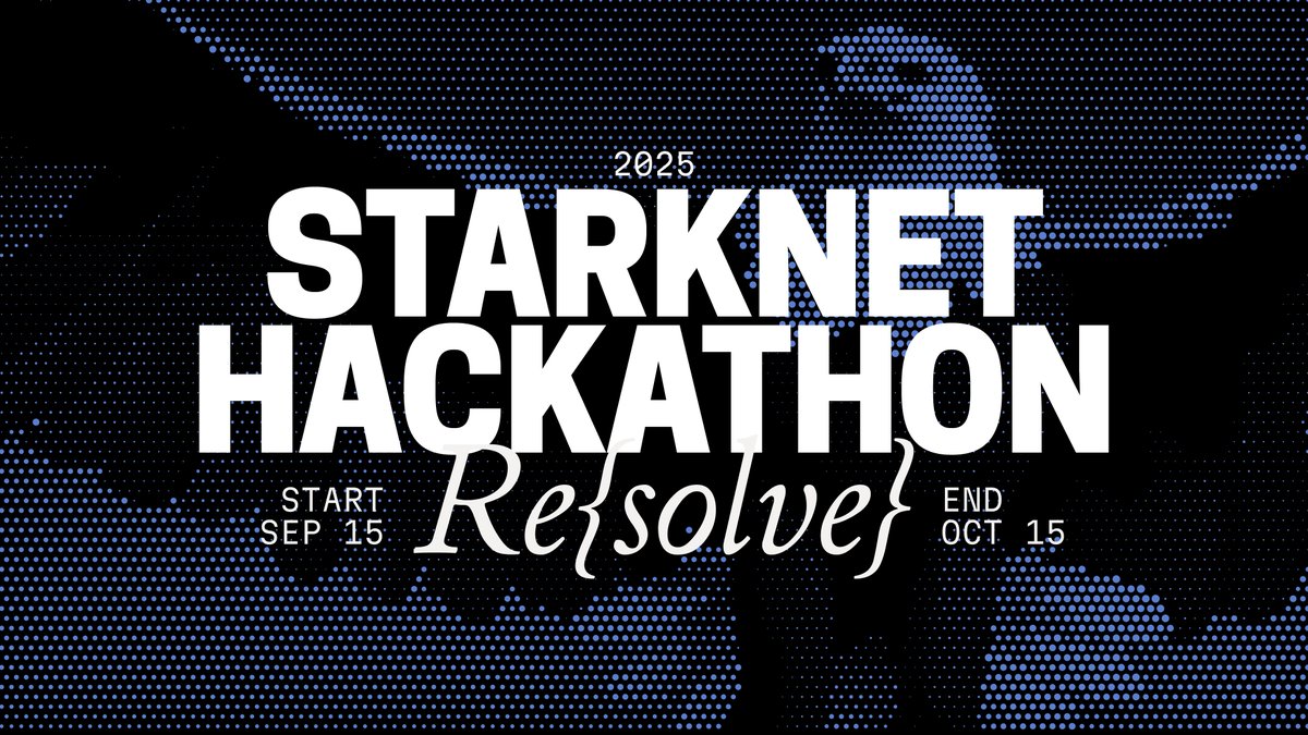 Introducing our hackathon for the season: Re{solve} 

Looking to solve problems that matter? This is for you.

Tracks and sponsors revealed soon!

Registrations open now: hackathon.starknet.org