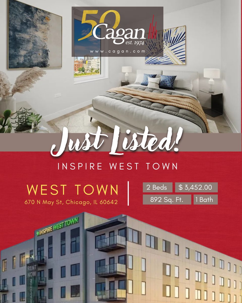 CaganManagement's tweet image. Just listed! This stunning 2-bedroom at Inspire West Town blends timeless charm with modern comfort. Schedule your private tour today—DM us for details or visit cagan.com 

#CaganChicago #MondayFeature #JustListedChicago #WestTownLiving  #CaganManagementGroup