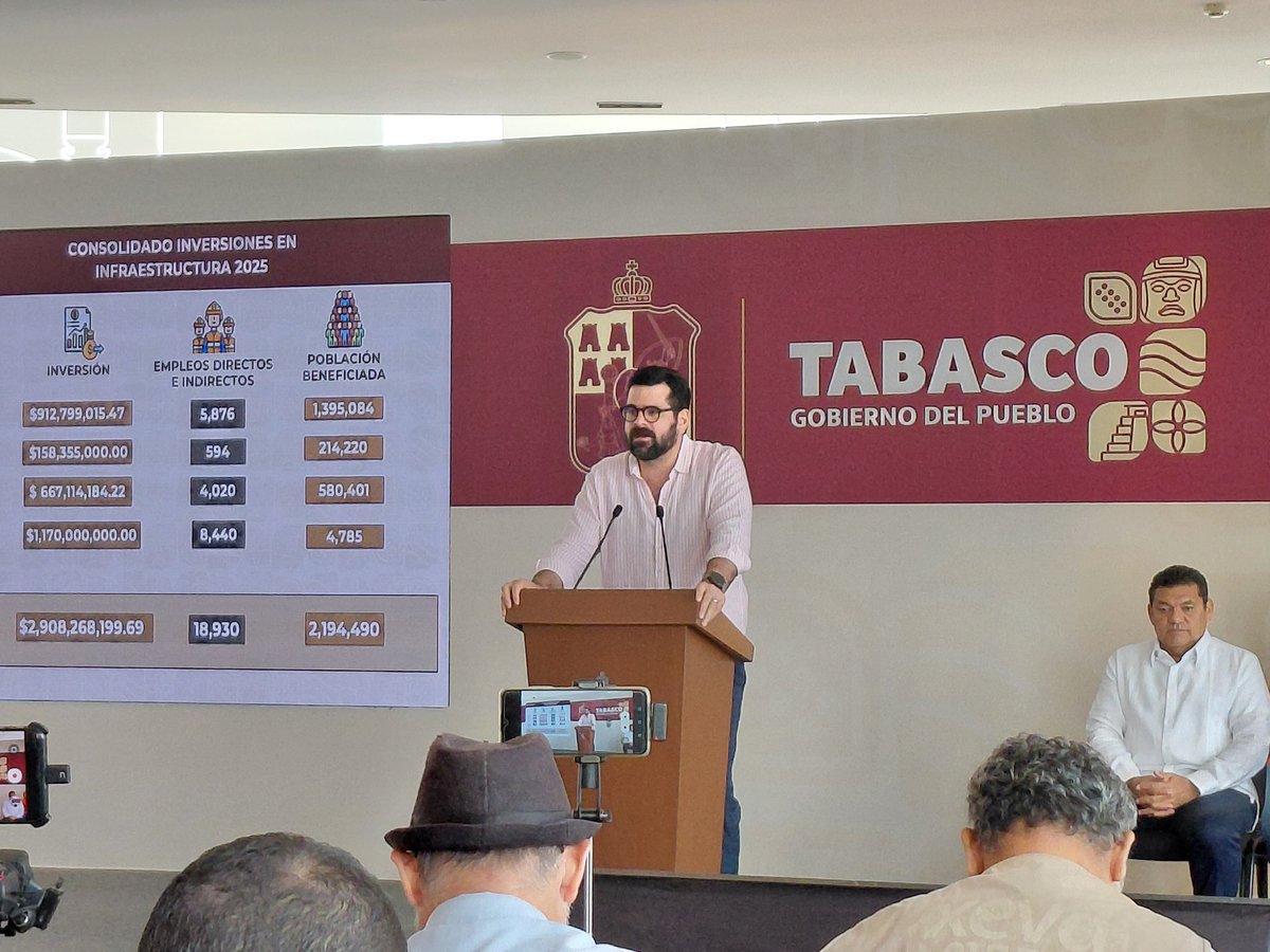 El titular de la <a href="/SOTOP_Tab/">SOTOP Tabasco</a>, <a href="/daniel_casasus/">Daniel Arturo Casasus Ruz</a> da cuenta de avances en inversiones de #ObraPublica en #Tabasco, en diversos rubros sociales, en la Conferencia del gobernador <a href="/TabascoJavier/">JAVIER MAY</a>