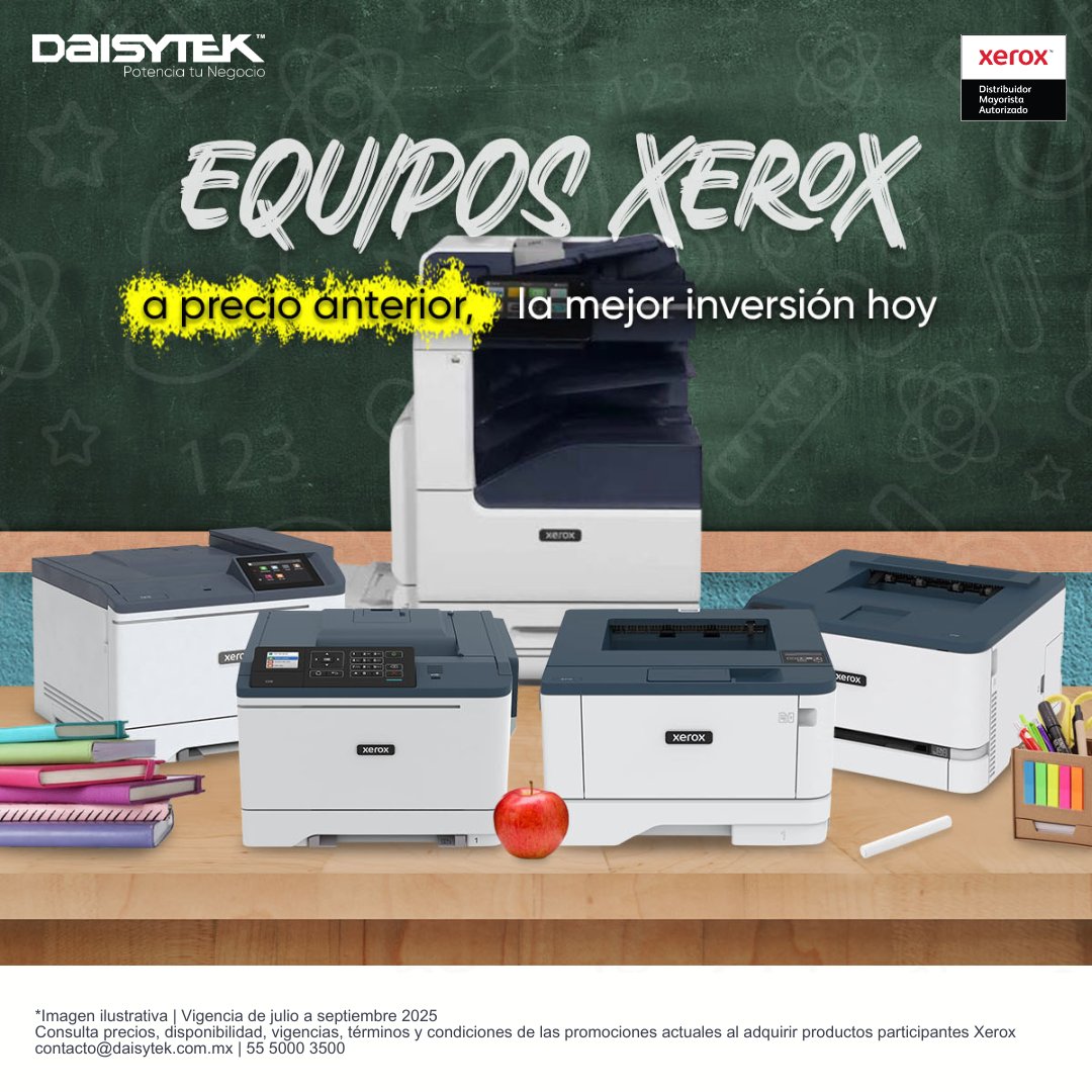 📂 Más que papel y tinta: Xerox es tecnología que trabaja a tu ritmo 
¡Activa 💯 este #backtoschool con la mejor inversión hoy!

Consulta con tu ejecutivo de confianza precios en equipos en promoción
👍 55 5000 3500

Adquiere los consumibles en línea
✔️ daisytek.com.mx/r/Xerox