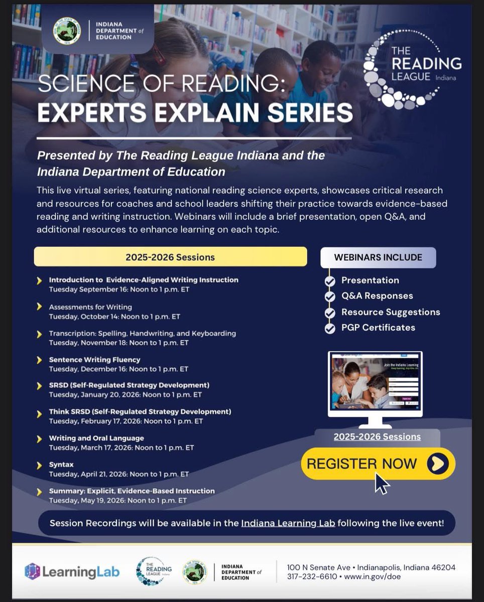 Exciting news! The Expert Explains Series focuses on writing instruction for the 2025-2026 school year! 💥Join us live each month on the Indiana Learning Lab.