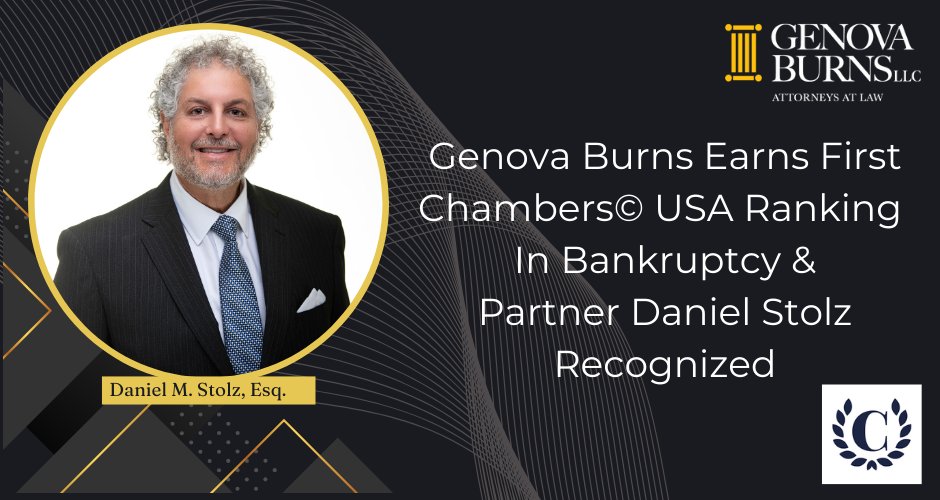 #GenovaBurns earns first <a href="/ChambersGuides/">Chambers and Partners</a>© USA Ranking In #Bankruptcy / #Restructuring &amp; Partner #DanielMStolzEsq. recognized - #TeamGB #LegalExcellence #ChambersUSA
genovaburns.com/news/honors-aw…
