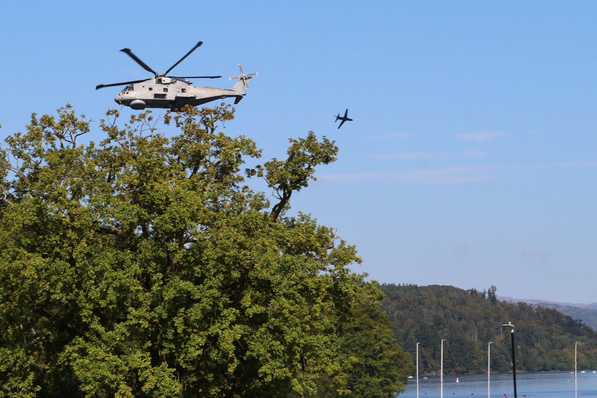 Does this constitute a 'near miss'? 😲Windermere this morning, both going opposite directions, both very low. #LakeDistrict  #helicopter #Jets