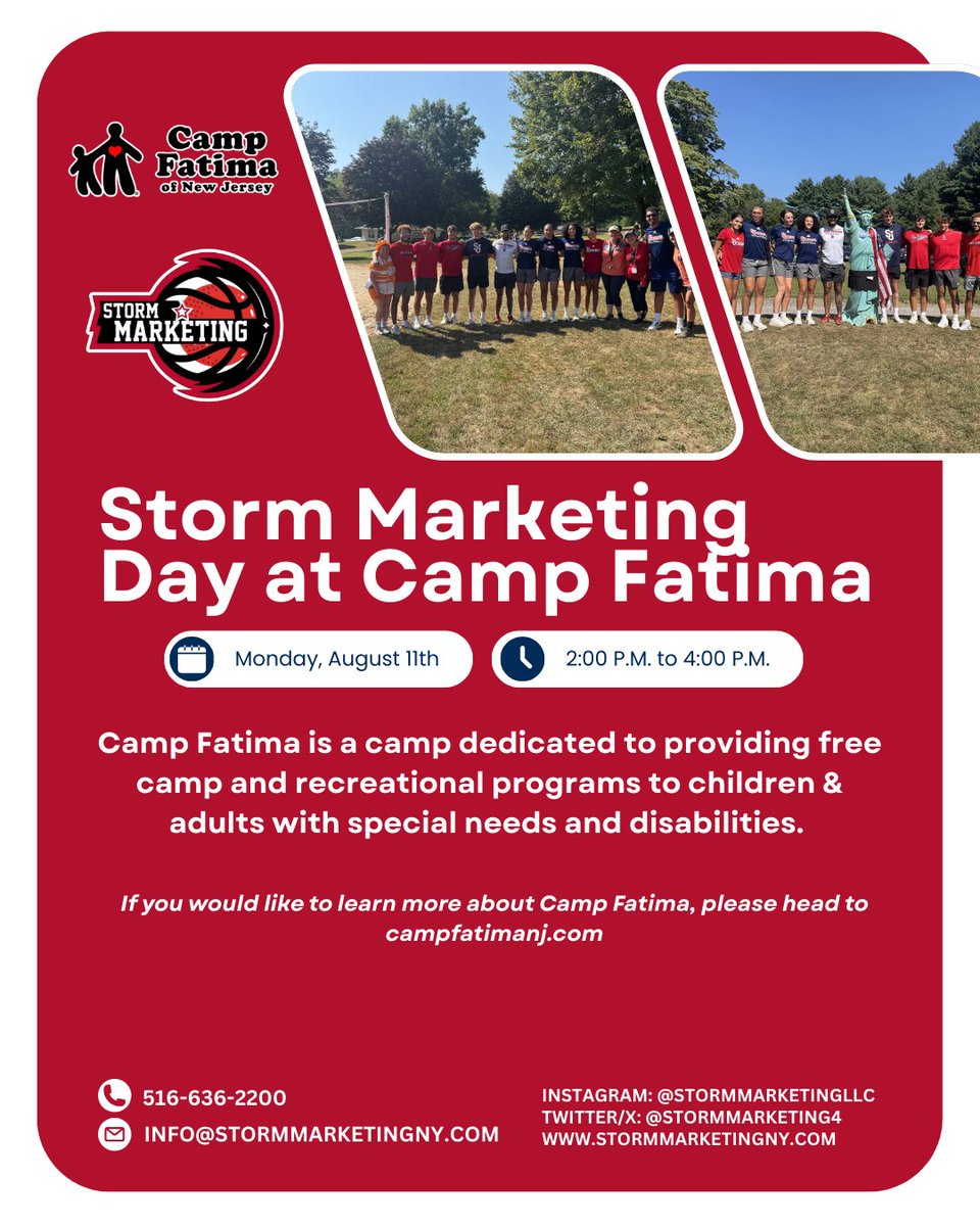 We are thrilled to tell you all about Storm Marketing Day last week at Camp Fatima of New Jersey! 

Our Red Storm Lacrosse, Volleyball, and Baseball student-athletes hosted a fun, hands-on athletic clinic for the entire camp of over fifty campers. Campers rotated through