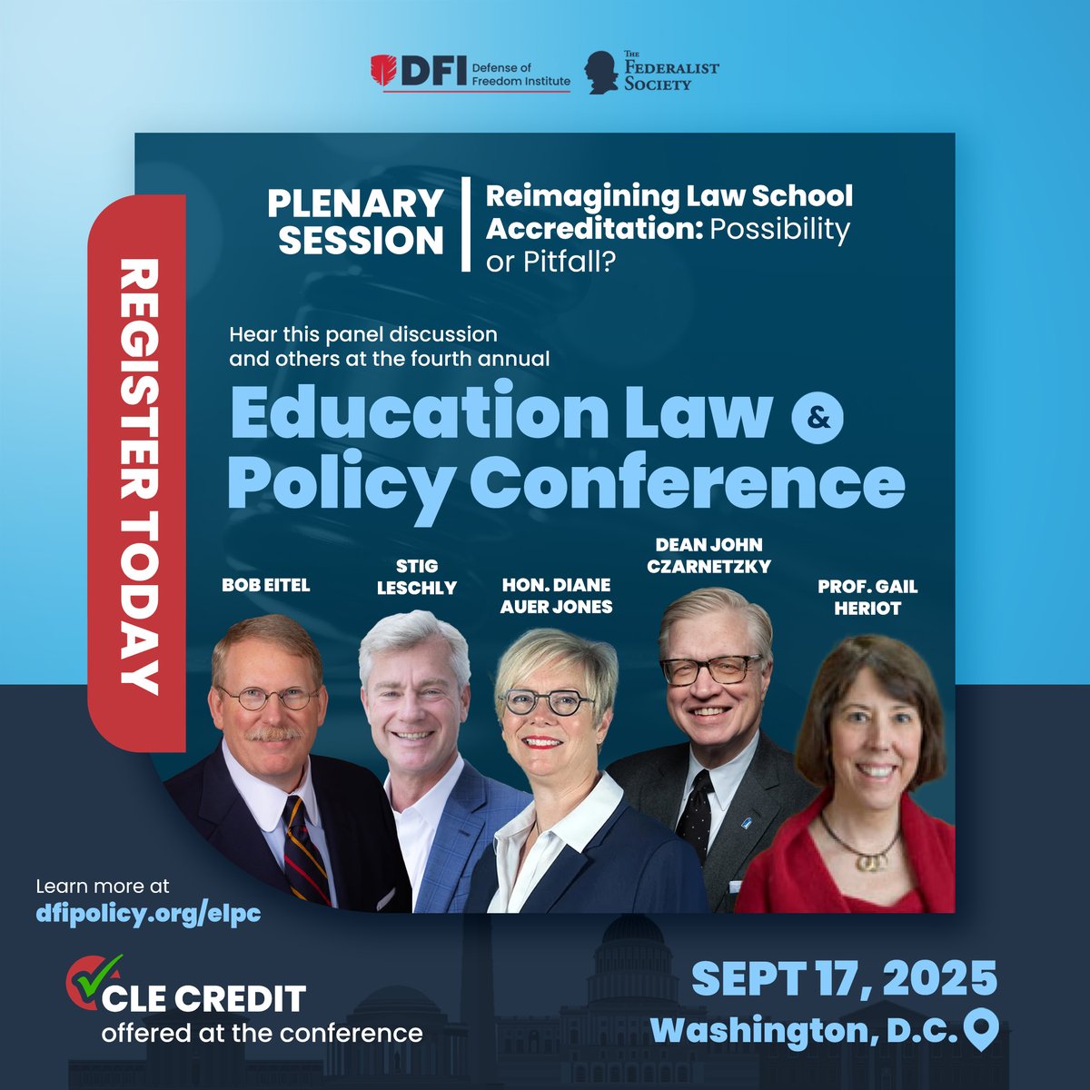Is it finally time for a new law school accreditor? Is it even feasible? Hear DFI’s Bob Eitel moderate a panel with @JMCzartnet, Dean of <a href="/AveMariaLaw/">Ave Maria School of Law</a>, Prof. <a href="/GailHeriot/">Gail Heriot</a>, <a href="/sleschly/">Stig Leschly</a>, and fmr. Under Sec. of Education Diane Auer Jones.