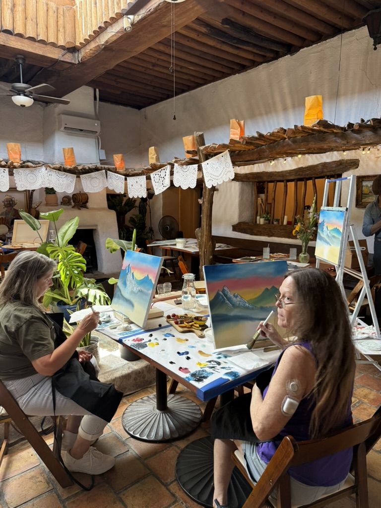 shadowwarscast's tweet photo. Had a great painting class yesterday at Wine Down Socorro. What a fantastic facility (students got 15% off food and drinks). Hoping to have another class soon. #BobRoss #Ipaintedthat #HappyTrees #oilpainting https://t.co/LsjssJsog5