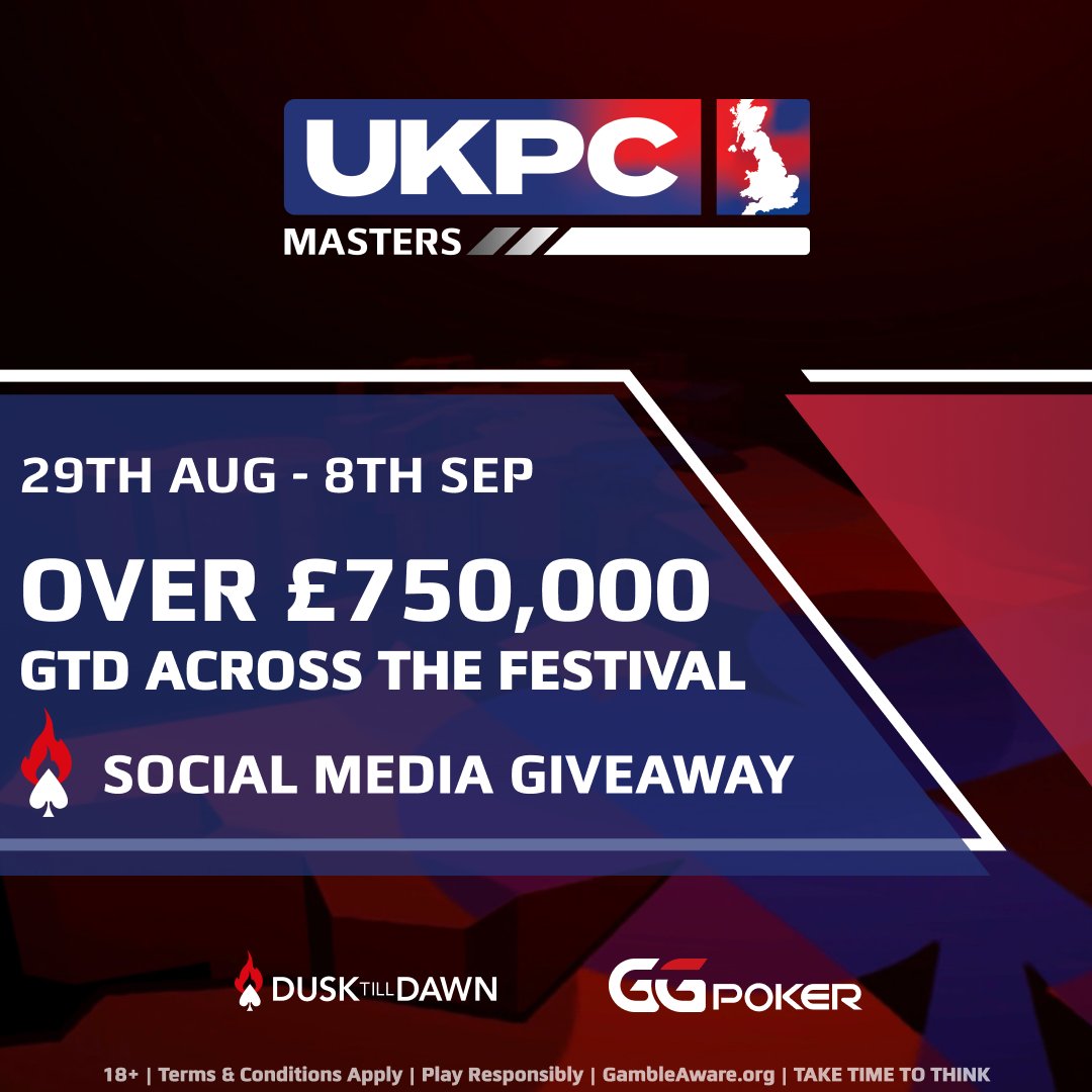 The £500,000 GTD UKPC Masters Main Event is fast approaching &amp; we're giving away a £560 Main Event Seat [&amp; £280 Warm Up runner-up prize]!

To go in to the draw simply RT this post &amp; complete the form below.

Event Info > dtdclub.uk/l/ukpc-masters…
Prize Draw Entry >