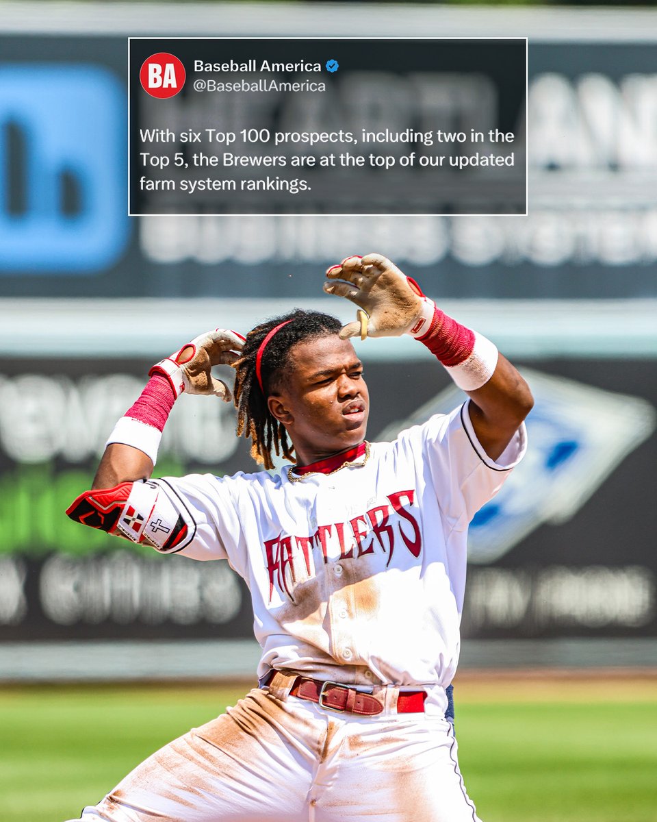 Brewers's tweet photo. It is August 18 and the Milwaukee Brewers have:

🔵 The best record in baseball
🔵 The best farm system in baseball

Life is good. https://t.co/XC8HCdGbyv