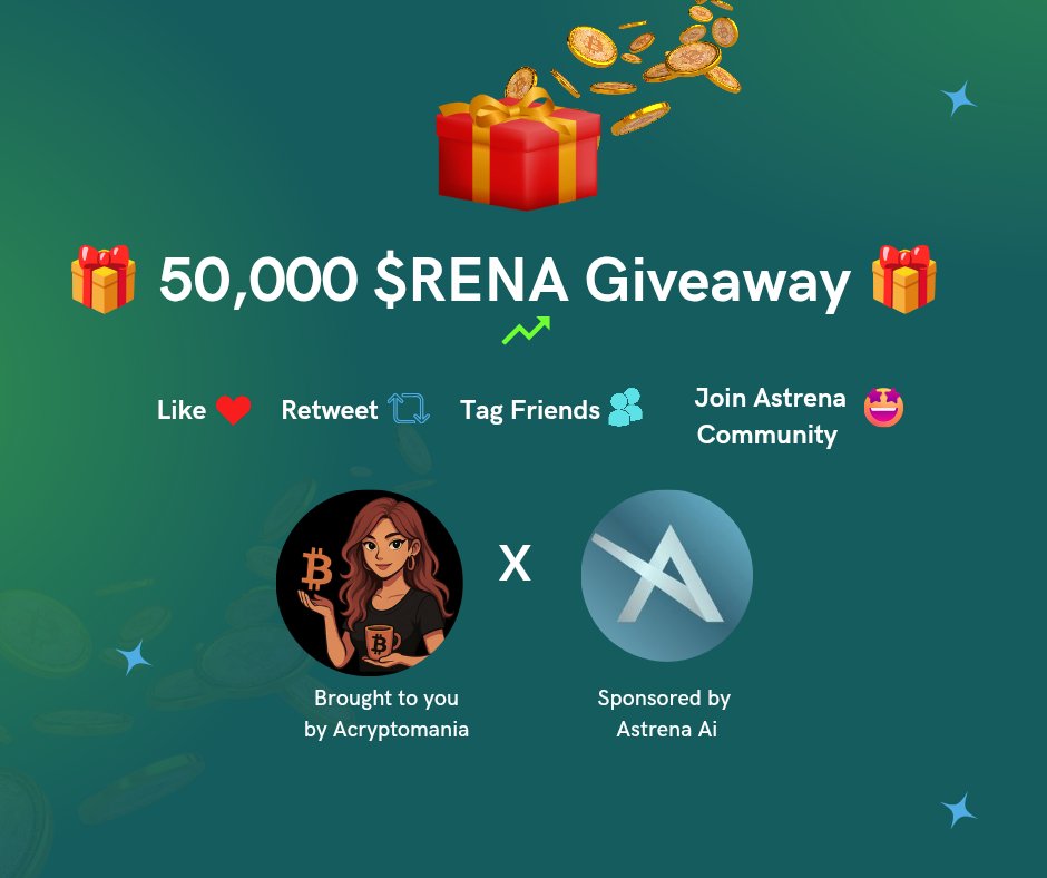 Acryptomania (@blesilyns) on Twitter photo 🎁 $RENA TOKEN GIVEAWAY 🎁
50,000 $RENA is up for grabs💰 to reward our supportive community.
🔥 Here's how to enter:
✅ Follow @Astrenaai & @blesilyns
✅ Like & RT this post and retweet 3 tweet from <a href="/astrenaai/">Astrena AI</a>
✅ Tag 3 friends in the comments
✅ Spin to Win: [ 🎁 $RENA TOKEN GIVEAWAY 🎁
50,000 $RENA is up for grabs💰 to reward our supportive community.
🔥 Here's how to enter:
✅ Follow @Astrenaai & @blesilyns
✅ Like & RT this post and retweet 3 tweet from <a href="/astrenaai/">Astrena AI</a>
✅ Tag 3 friends in the comments
✅ Spin to Win: [