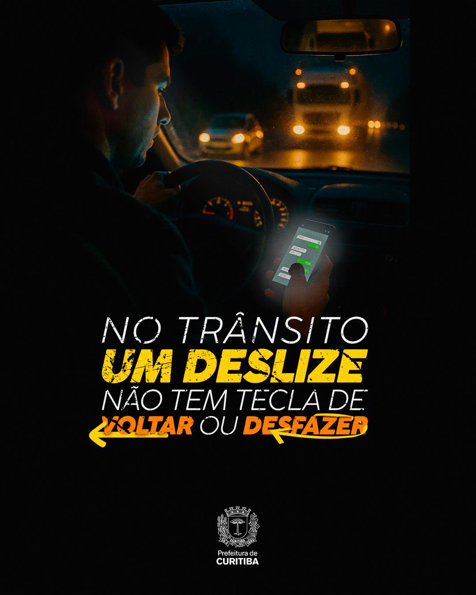 No trânsito, cada segundo de atenção faz diferença. 🚦 
Usar o celular ao volante pode custar vidas! Dirija com responsabilidade. 💚

#PrefeituraDeCuritiba #Curitiba #SegurançaNoTrânsito