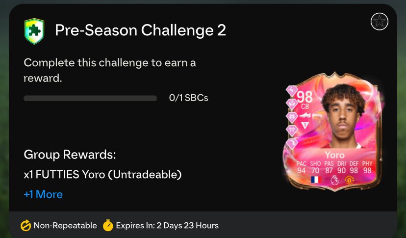 🚨 Yoro 🇫🇷 SBC is bargain of the YEAR! 🔥

✅ Only 1 79 squad required 
✅ In challenges tab 
✅ Get a 50k pack too 

Get completed ASAP in case it’s a mistake lol