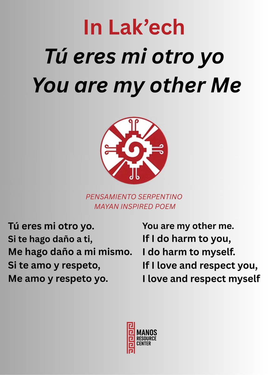 manoscenter's tweet photo. In Lak’ech
Tú eres mi otro yo
You are my other Me https://t.co/NQzRTDywb0