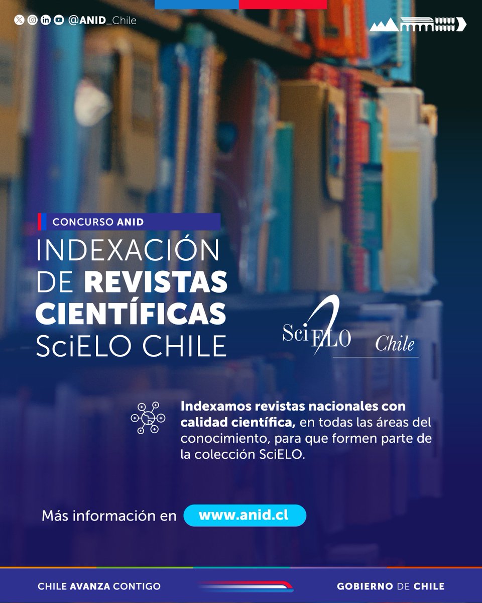 <a href="/SciELO_Chile/">SciELO Chile</a> inicia la convocatoria a indización de nuevas revistas científicas 📚 El llamado se encuentra disponible desde este 18 de agosto, hasta el 31 de diciembre de 2025. 

Más información en: anid.cl/concursos/conv…