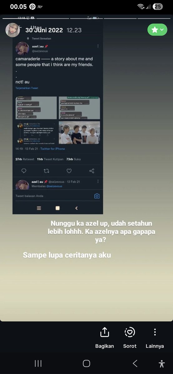 myfancakes's tweet photo. abis liat arsip ig, trus langsung cari akun ka azel. seneng aku ka, soalnya selain kepo sama lanjutan au, aku lebih khawatir sama keadaan ka azelnya. sehat sehat yaa ka🫂🫂 https://t.co/seMnk55ljM
