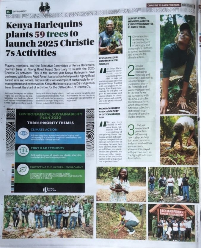 The Ngong Road Forest Association (@nrfa2015) on Twitter photo A big thank you to <a href="/KenyaHarlequins/">Christie7s (16-17 August 2025)</a> on their tree growing activity in our forest 🌱🏉. Your effort on and off the pitch is growing a greener future for all of us! A big thank you to <a href="/KenyaHarlequins/">Christie7s (16-17 August 2025)</a> on their tree growing activity in our forest 🌱🏉. Your effort on and off the pitch is growing a greener future for all of us!