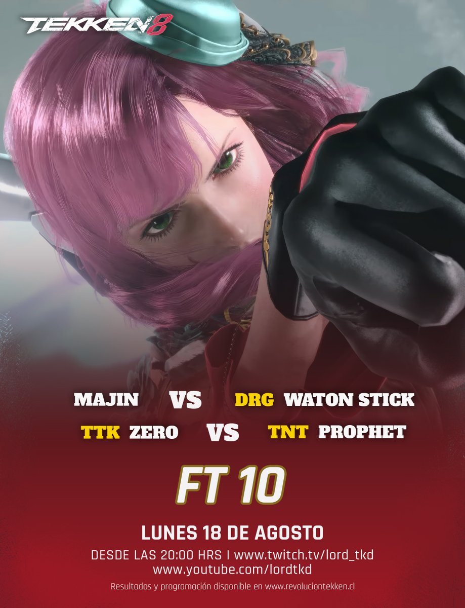 Lord TKD (@lord_tkd) on Twitter photo Hoy lunes vamos con estos FT10 ๐ฅ
๐น Majin vs DRG Waton Stick
๐น TTK Zero vs TNT Prophet
ยกImperdible! ๐ฅ
๐ฆ๐ท ๐ง๐ท ๐บ๐พ ๐ต๐พ: 21:00 hrs
๐จ๐ฑ ๐ง๐ด ๐ป๐ช ๐ฉ๐ด: 20:00 hrs
๐ต๐ช ๐ช๐จ ๐จ๐ด: 19:00 hrs
๐ฒ๐ฝ ๐ฌ๐น ๐ณ๐ฎ: 18:00 hrs
๐ช๐ธ: 02:00 hrs
๐ต twitch.tv/lord_tkd
๐ด youtube.com/lordtkd
Los esperoโ๏ธ Hoy lunes vamos con estos FT10 ๐ฅ
๐น Majin vs DRG Waton Stick
๐น TTK Zero vs TNT Prophet
ยกImperdible! ๐ฅ
๐ฆ๐ท ๐ง๐ท ๐บ๐พ ๐ต๐พ: 21:00 hrs
๐จ๐ฑ ๐ง๐ด ๐ป๐ช ๐ฉ๐ด: 20:00 hrs
๐ต๐ช ๐ช๐จ ๐จ๐ด: 19:00 hrs
๐ฒ๐ฝ ๐ฌ๐น ๐ณ๐ฎ: 18:00 hrs
๐ช๐ธ: 02:00 hrs
๐ต twitch.tv/lord_tkd
๐ด youtube.com/lordtkd
Los esperoโ๏ธ