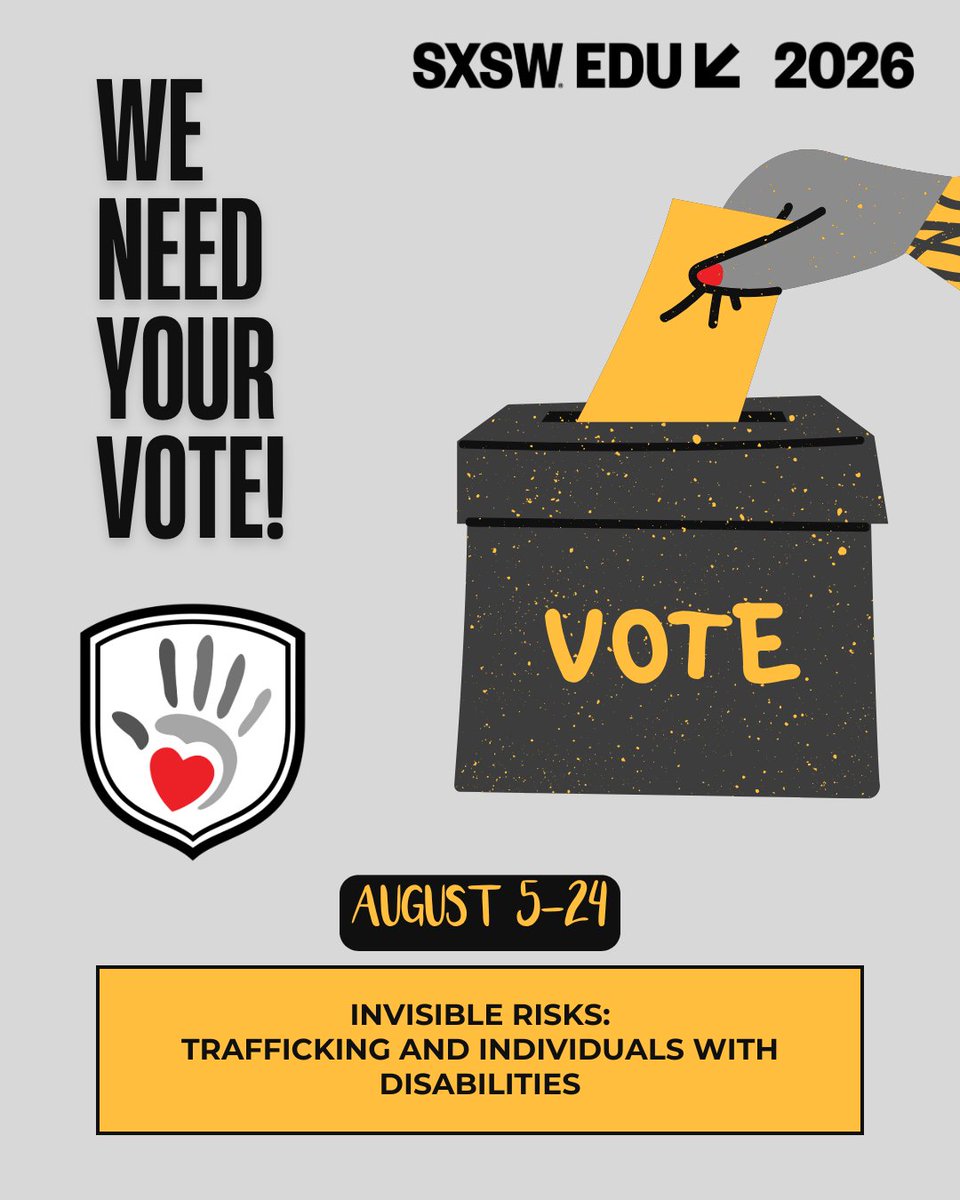 ⏰ Just days left! 🗳️

Help bring our session Invisible Risks: Trafficking &amp; Individuals with Disabilities to #SXSWEDU2026.

Your vote = a life-saving convo reaching educators nationwide. ❤️

🗓️ Closes Aug 24, 9:59pm CT
 👉 Vote here: participate.sxsw.com/flow/sxsw/sxsw…