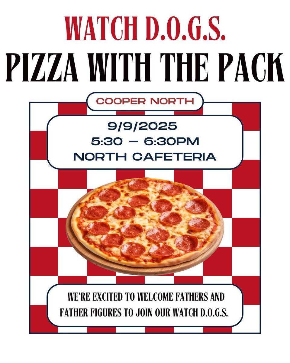 North Elementary (@lcisdnorth) on Twitter photo Attention Lubbock-Cooper North dads & father figures!
Join us for Pizza with the Pack at North on 9/9/25!
If you have any questions, contact Austin Mapes at amapes000@lcisd.net.
More info at dadsofgreatstudents.com/about/ Attention Lubbock-Cooper North dads & father figures!
Join us for Pizza with the Pack at North on 9/9/25!
If you have any questions, contact Austin Mapes at amapes000@lcisd.net.
More info at dadsofgreatstudents.com/about/