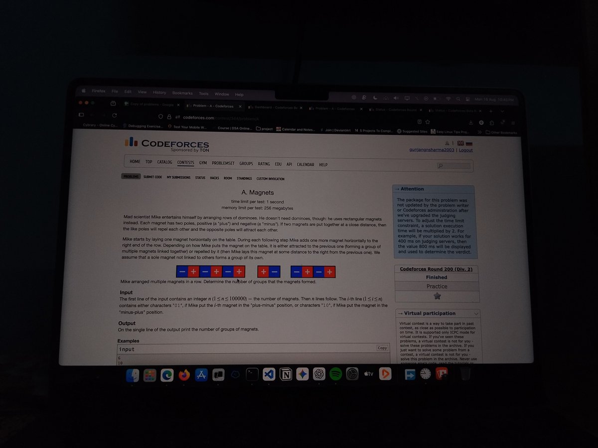 GunjanShar6279's tweet photo. Day 2 ⚡
Solved 5 Codeforces problems 💻
Morning run done 🏃‍♂️ — honestly my favorite part of the day!
Pushing a little harder every day 🌱
#100DaysOfCode #runningisfun #buildinginpublic https://t.co/ZVXvBikzXl