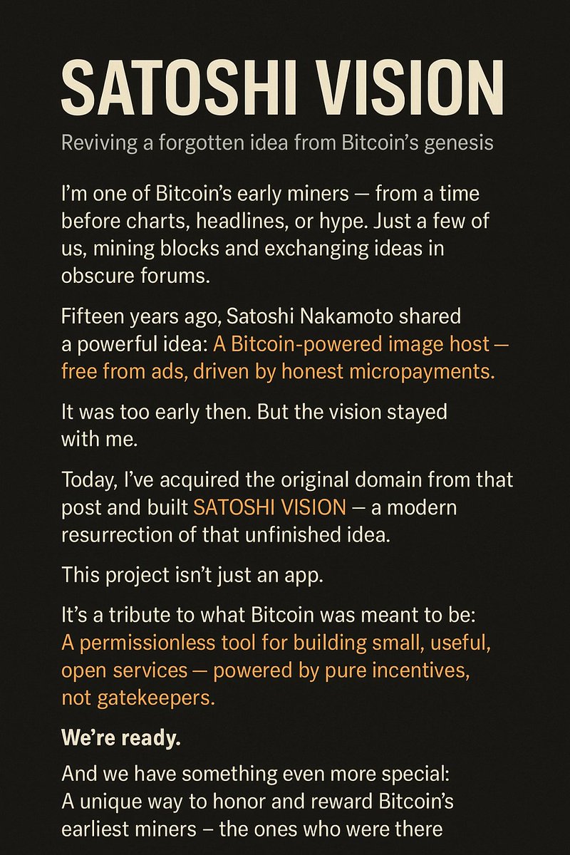 imagezws's tweet photo. Satoshi Vision
 
Reviving a forgotten idea from Bitcoin’s genesis. https://t.co/bDzZx6R414