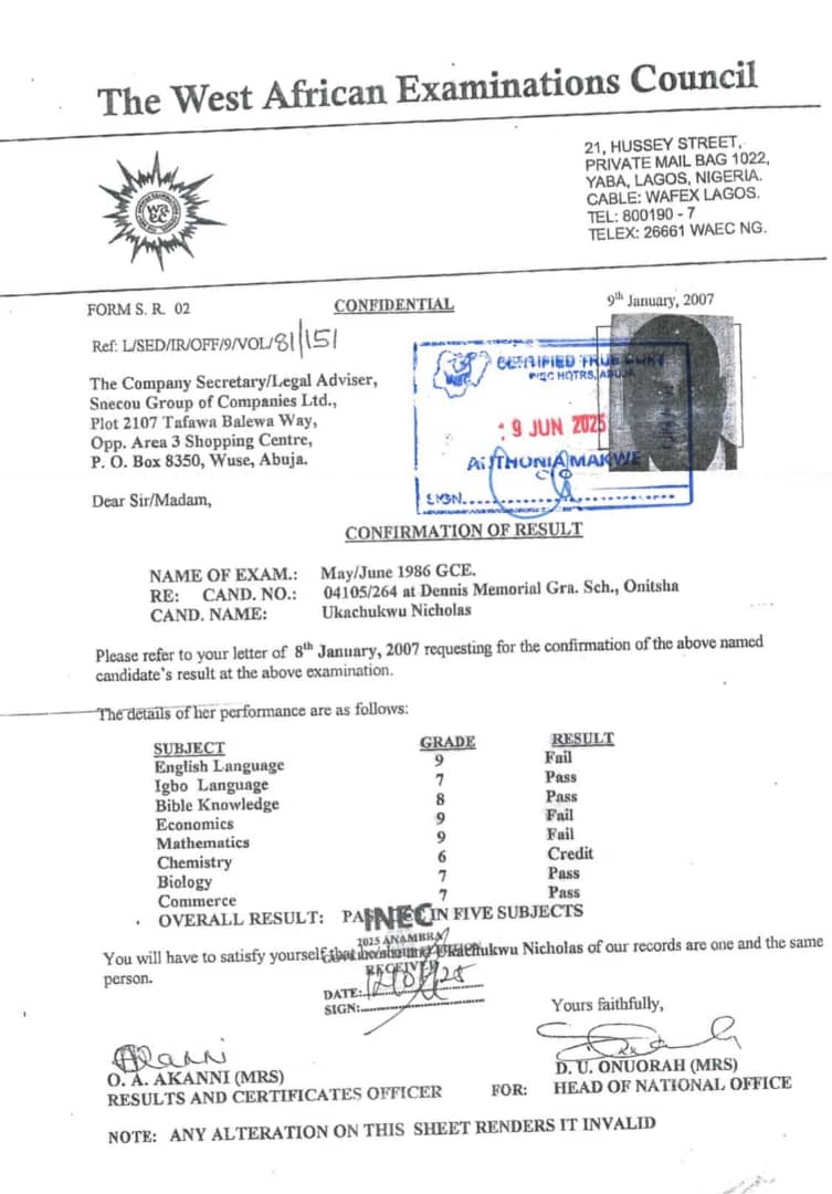 Chidi Odinkalu, CGoF (@chidiodinkalu) on Twitter photo The <a href="/OfficialAPCNg/">APC Nigeria</a> is truly home to the most brilliant. This is the high school result of its candidate in the upcoming Anambra State governorship election. The <a href="/OfficialAPCNg/">APC Nigeria</a> is truly home to the most brilliant. This is the high school result of its candidate in the upcoming Anambra State governorship election.