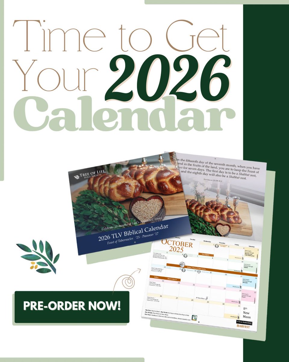TLVBibleSociety's tweet photo. The time has come to pre-order your 2026 TLV Biblical Calendar!🗓️
🔗 https://t.co/j6D5LgxBOo
#tlv #tlvbible #calendar #preorder #biblicalcalendar #shabbat #calendar2026 #jewishcalendar #moedim https://t.co/M1bViRqRKz