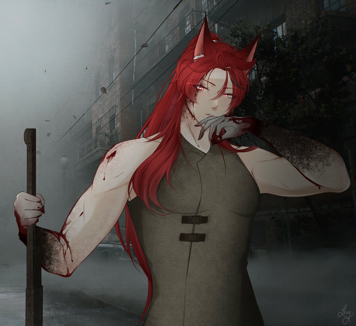 A foxman in executioner’s clothing 📐🔪
Silent Hill 2 thumbnail art for <a href="/VulpineVoice/">♦️VulpineVoice♦️</a> 

#Vulpaint