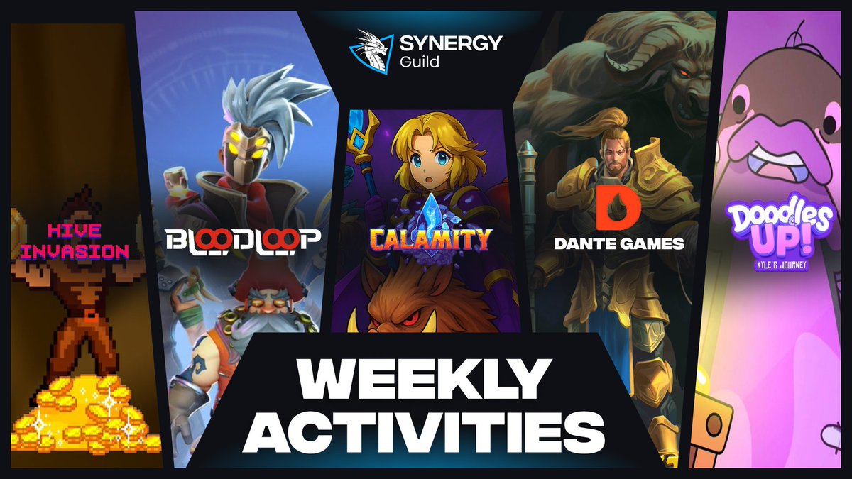 Synergy Guild (@synergyguild) on Twitter photo 💎 SYNERGY SPOTLIGHT: Weekly GameFi Events
➤ <a href="/PlayCalamity/">Calamity</a> — launched a small playtest
Testing mechanics and rewards of the upcoming P2A
➤ <a href="/BloodLoopGAME/">BloodLoop🔺 | Hero-Shooter</a> — a top-tier hero shooter
Introduced a seasonal system with a $6,000 prize pool
➤ <a href="/Doodles_UP/">Doodles UP</a> — TMA from a 💎 SYNERGY SPOTLIGHT: Weekly GameFi Events
➤ <a href="/PlayCalamity/">Calamity</a> — launched a small playtest
Testing mechanics and rewards of the upcoming P2A
➤ <a href="/BloodLoopGAME/">BloodLoop🔺 | Hero-Shooter</a> — a top-tier hero shooter
Introduced a seasonal system with a $6,000 prize pool
➤ <a href="/Doodles_UP/">Doodles UP</a> — TMA from a