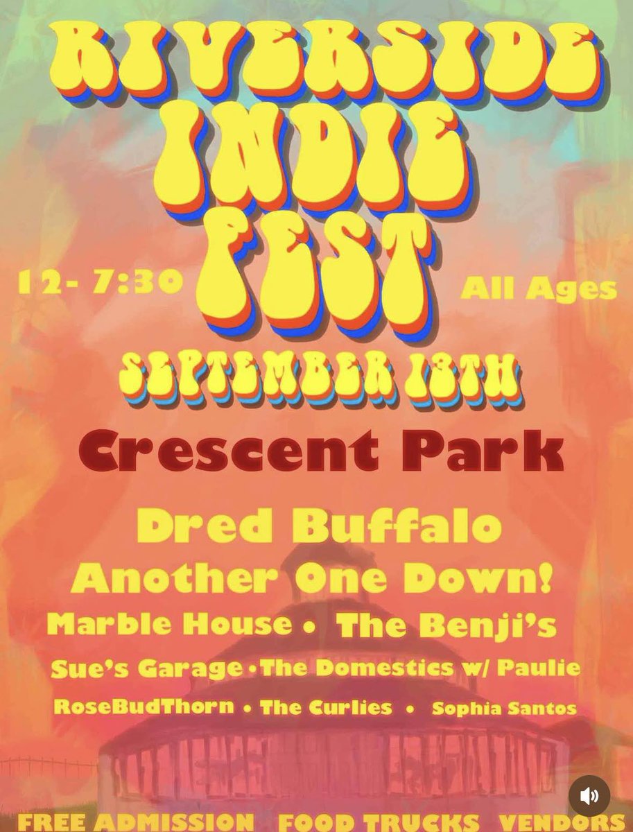 TheBenjis401's tweet photo. RIVERSIDE INDIE FEST- FREE- ALL AGES- WE PLAY AT 4:20 @ Crescent Park 🖤 https://t.co/QetgXorYvT