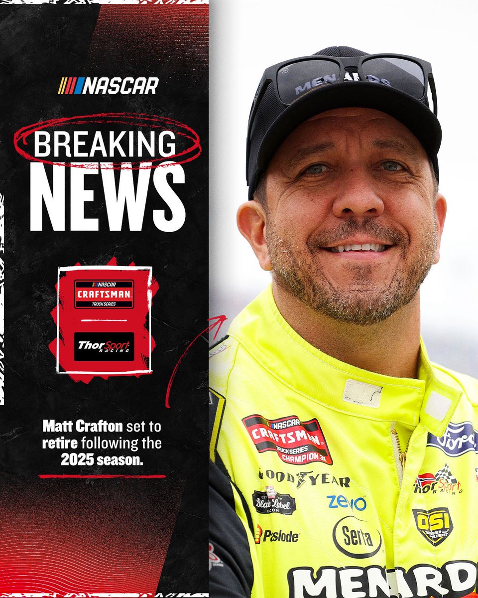 NASCAR CRAFTSMAN Trucks (@nascar_trucks) on Twitter photo NEWS: Three-time CRAFTSMAN Truck Series champion <a href="/Matt_Crafton/">Matt Crafton</a> is set to retire after the 2025 season.
<a href="/TyMajeski/">Ty Majeski</a> will drive the No. 88 <a href="/ThorSportRacing/">ThorSport Racing</a> truck in 2026. NEWS: Three-time CRAFTSMAN Truck Series champion <a href="/Matt_Crafton/">Matt Crafton</a> is set to retire after the 2025 season.
<a href="/TyMajeski/">Ty Majeski</a> will drive the No. 88 <a href="/ThorSportRacing/">ThorSport Racing</a> truck in 2026.