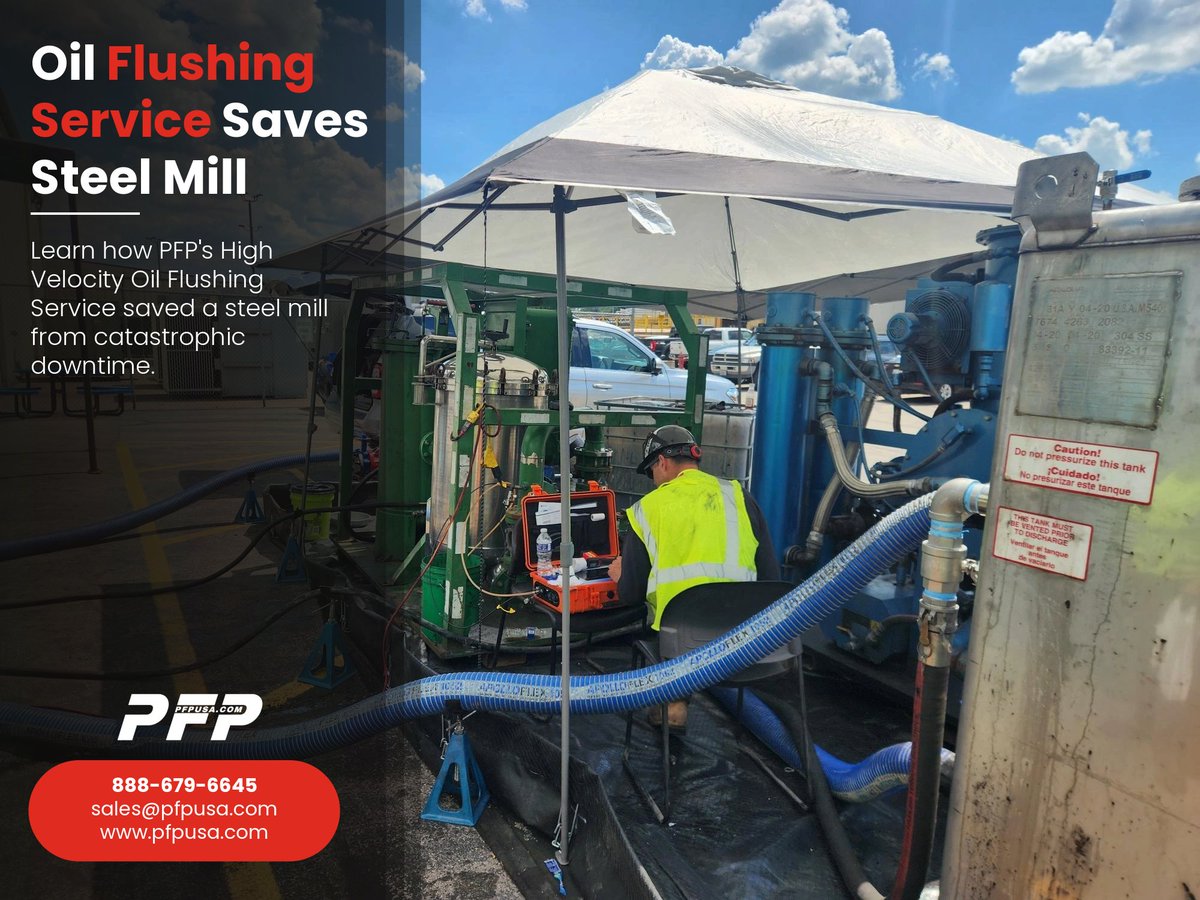 pfpusa's tweet photo. Our high velocity oil flushing service helped a major steel facility recover from contamination — bringing operations back online 3 days ahead of schedule.

Click the link in our bio to read how we did it!

📞 (888)-679-6645
✉️ sales@pfpusa.com

#filtration #oilflushing #services https://t.co/CeGOqdVZBl