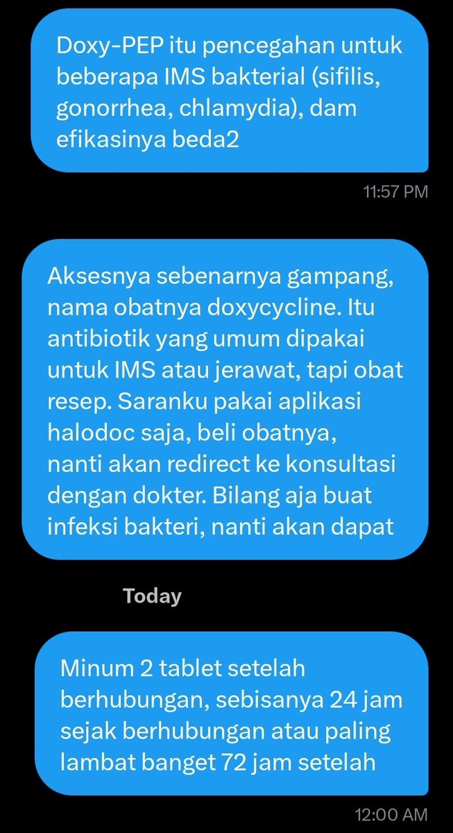 GarangGemas's tweet photo. Cegah kena sifilis san gonorrhea!(⁠≧⁠▽⁠≦⁠)

Untuk teman teman yang mau akses Doxy-PEP untuk pencegahan IMS bakteri, berikut caraku akses obatnya melalui halodoc. https://t.co/BMVhS4tZA5