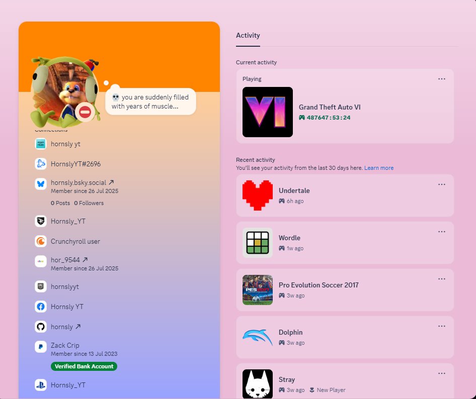 <a href="/discord/">Discord</a> Am I the only one on discord with the most connections ? (don't mind GTA 6)
#Discord #GTA6