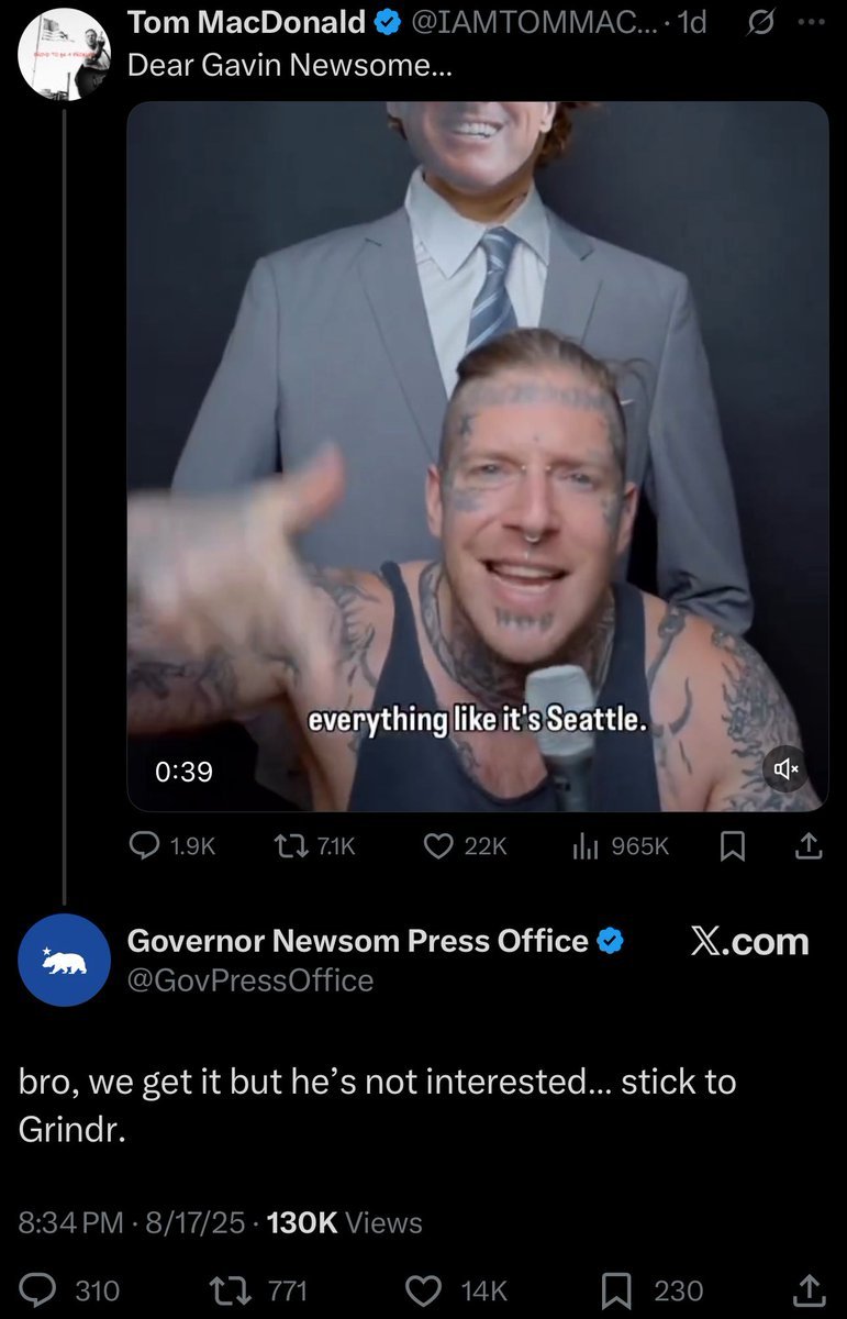 Derek O'Shea (@derekosheashow) on Twitter photo I guess we can call people GAY now, and it's hilarious..
That's awesome!
thanks <a href="/GovPressOffice/">Governor Newsom Press Office</a> I guess we can call people GAY now, and it's hilarious..
That's awesome!
thanks <a href="/GovPressOffice/">Governor Newsom Press Office</a>