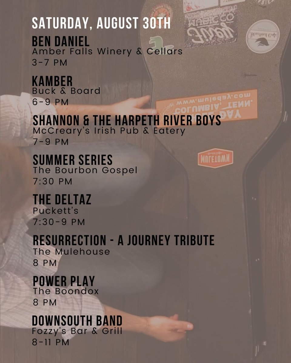 experiencemaury's tweet image. 🎶 Get ready to rock! 🎸 Check out next week's LIVE MUSIC LINEUP!🎤✨ 

#LiveMusic #Events #ExperienceMaury