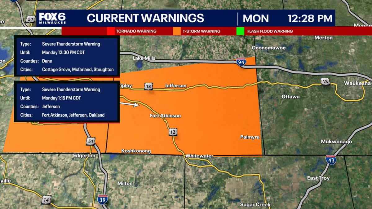 A Severe Thunderstorm Warning has been issued for parts of SE WI until 8/18 1:15PM. Make sure your cell phone emergency alerts are set to "ON." Tune into FOX6, Download the FOX6 Storm Center App &amp; FOX Local App for the latest information.