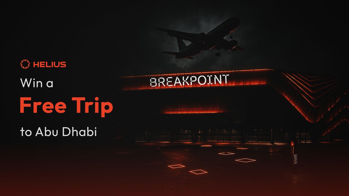 Breakpoint(아부다비) 무료 여행을 위한 Helius Labs 경품 배너