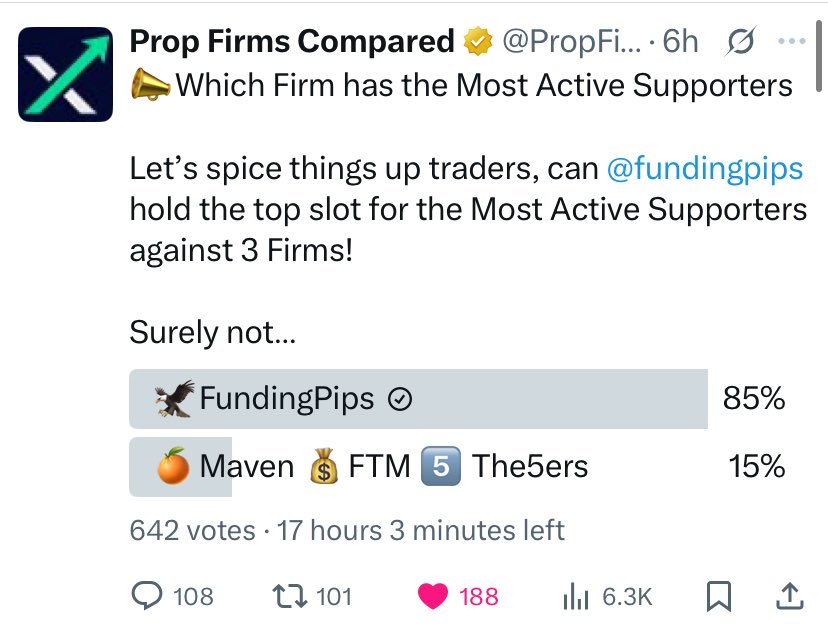 Hakeem_Fx (@fx_hakeem) on Twitter photo Hahaha 😝
See the difference.
<a href="/fundingpips/">FundingPips</a> against 3 top Firms and still Funding PiPs dominate with over 85% of the votes.
FP is not just a firm it’s a community.
The most supported firm in the industry.
This is undebatable . Hahaha 😝
See the difference.
<a href="/fundingpips/">FundingPips</a> against 3 top Firms and still Funding PiPs dominate with over 85% of the votes.
FP is not just a firm it’s a community.
The most supported firm in the industry.
This is undebatable .
