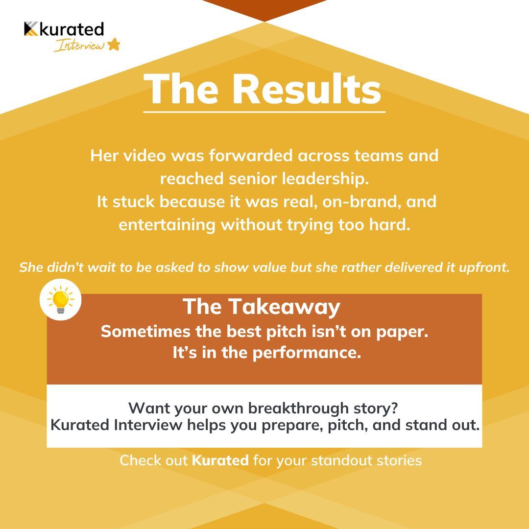 kuratedai's tweet photo. She wrote and performed a custom song as her resume.
The company shared it internally.
She got the callback.

Kurated helps you pitch your personality and skill — creatively.

🔗 https://t.co/9nQt92hMht 

#JobSearch #GetNoticed #InterviewTips #ResumeWithImpact #KuratedInterview https://t.co/UZjdngVU5V