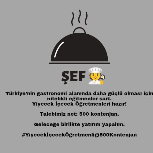 <a href="/Yusuf__Tekin/">Yusuf Tekin</a> Öğretmen yoksa, gastronomi sadece tarif kitaplarında kalır. #YiyecekİçecekÖğretmenliği500Kontenjan
<a href="/Yusuf__Tekin/">Yusuf Tekin</a>