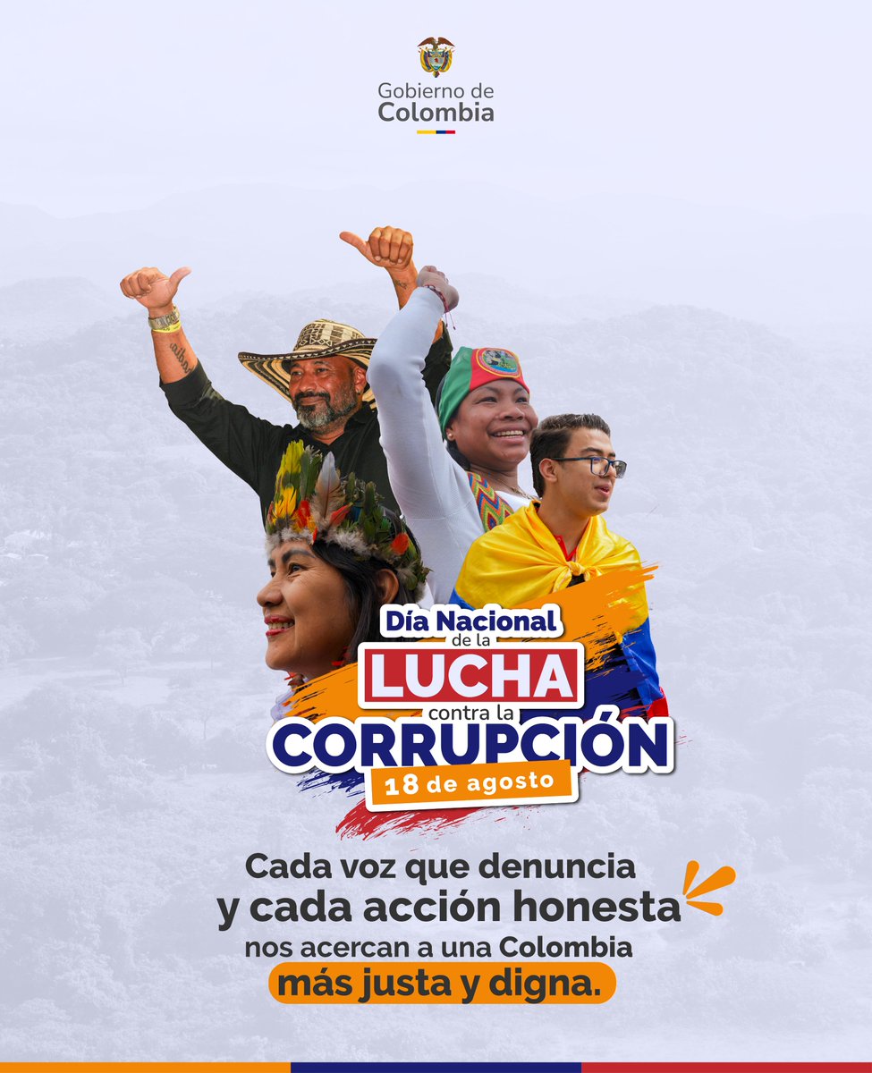 🇨🇴✨ En el Día Nacional de la Lucha contra la Corrupción recordamos que la integridad se defiende con hechos.

Cada voz que denuncia y cada acción honesta nos acercan a una Colombia más justa y digna. 

#CumplimosConLaTransparencia
