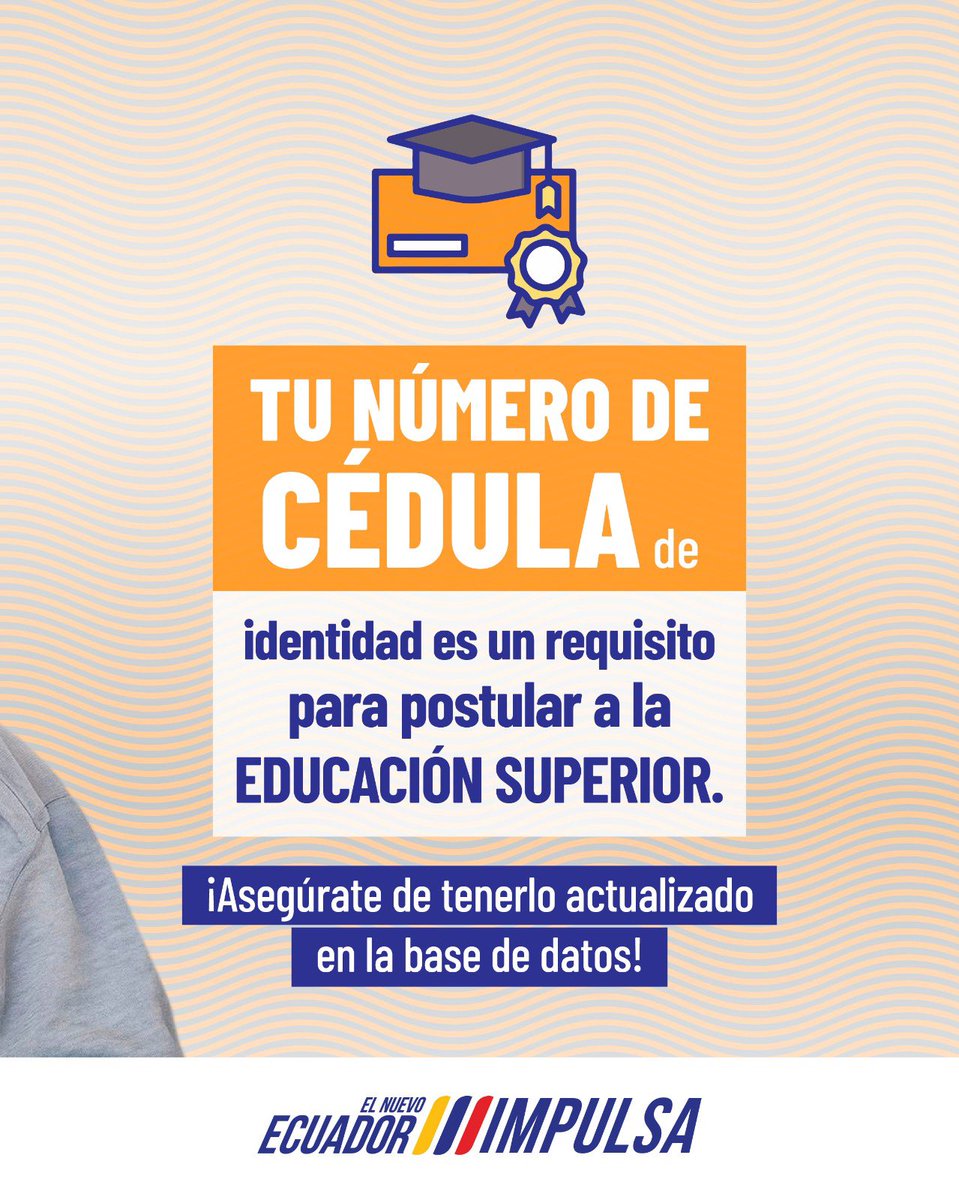 📢 ¡Atención! Si estás en Tercero de Bachillerato del régimen Costa-Galápagos recuerda que contar con tu número de cédula 🪪 es un requisito para acceder a la educación superior. 

🙋🏻‍♀️🙋🏻‍♂️ ¡Asegúrate de tener tus datos actualizados en tu institución educativa!

#ElNuevoEcuador