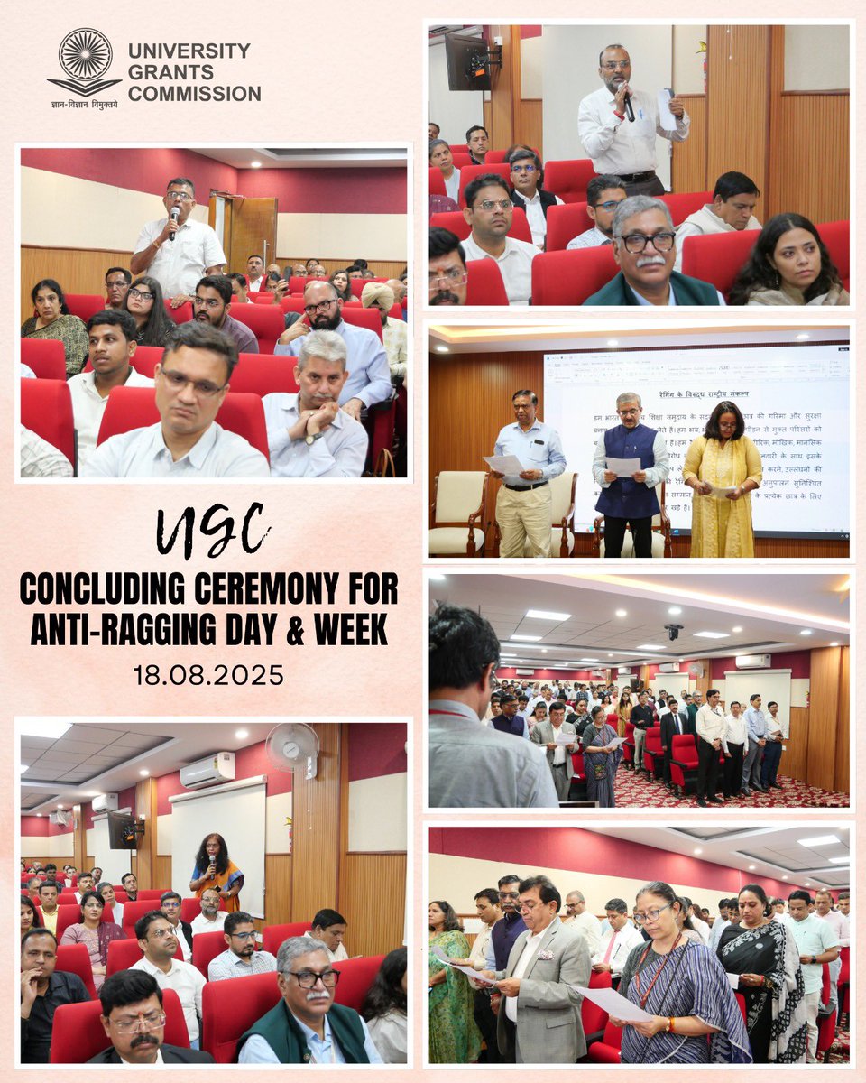 UGC INDIA (@ugc_india) on Twitter photo 🚫 UGC observes Anti-Ragging Day & Concluding Ceremony of Anti-Ragging Week 2025
🗣️ Opening Remarks: Prof. Deepak Kumar Srivastava (<a href="/Srivas5Deepak/">Prof. Deepak Srivastava</a>), Vice Chairman, UGC, highlighted sustained efforts through regulatory frameworks, digital tools, helplines, and awareness drives. 🚫 UGC observes Anti-Ragging Day & Concluding Ceremony of Anti-Ragging Week 2025
🗣️ Opening Remarks: Prof. Deepak Kumar Srivastava (<a href="/Srivas5Deepak/">Prof. Deepak Srivastava</a>), Vice Chairman, UGC, highlighted sustained efforts through regulatory frameworks, digital tools, helplines, and awareness drives.